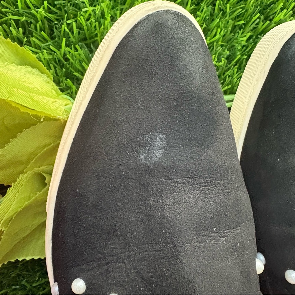 KARL LAGERFIELD NLACK POINTED TOE LEATHER SUEDE SNEAKERS FAUX PEARL TRIM 8.5 - Picture 8 of 10